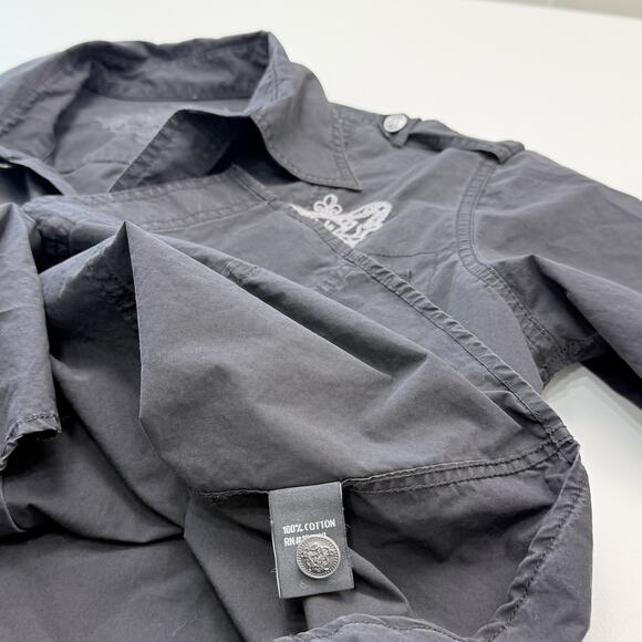 7 Diamonds Button Up Shirt Mens Med Black Embroidered‎ Crown Graphic Print Back - Picture 5 of 8